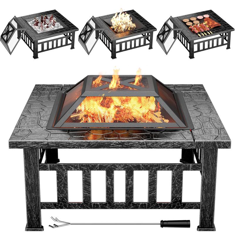 Furmax 32'' Outdoor Square Fire Pit With Lid