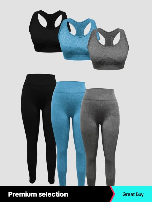 6 Counts Women's Solid Crop Tank Top & Ruched Wide Band Waist Leggings Set, Sporty Tight Pants Leggings Tracksuits for Yoga Gym Workout Running Back To School, Two Piece Sets Tracksuits, Fall Clothes, Ladies Sportswear, Minimalistic Outfit, Fall Outfits