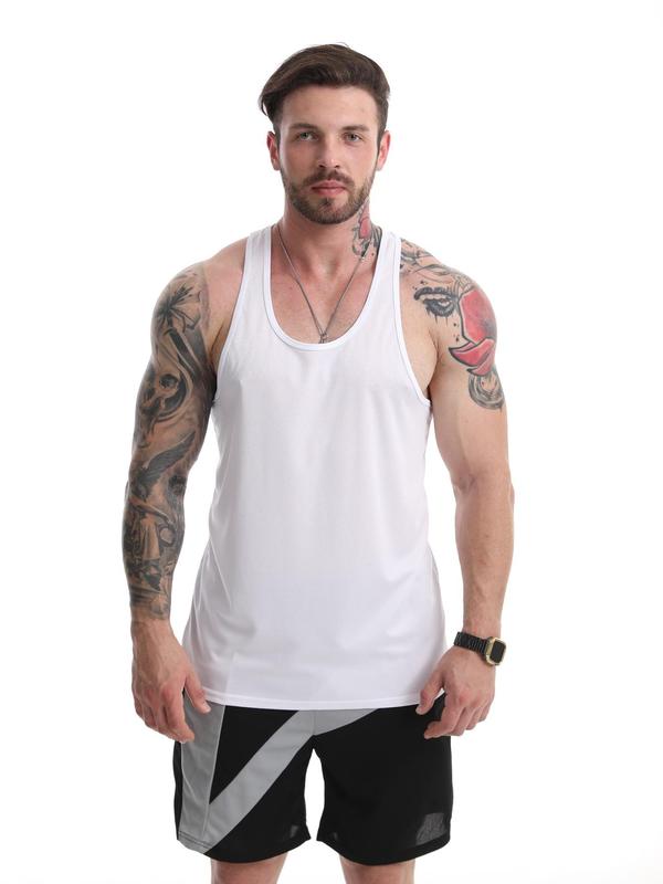 Men's Regular Fit Solid Scoop Neck Sports Tank Top, Quick Drying Comfortable Sports Top for Gym Workout Running, Casual Men's Sportswear for Summer, Gym Clothing Men