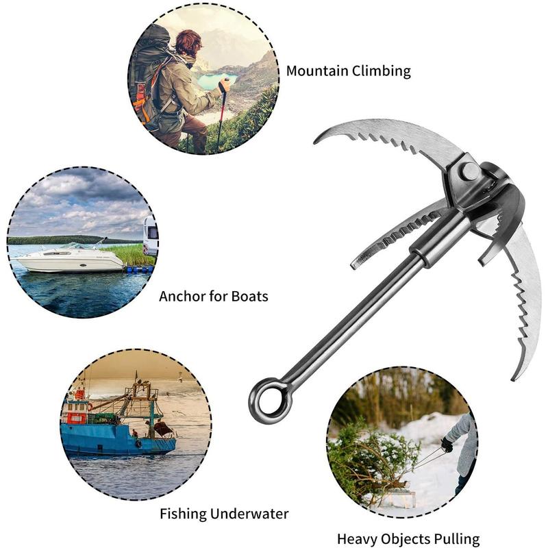 Grappling Hook Stainless Steel Claw Carabiner for Grabbing & Retrieval for Outdoor Activity and Salvage Underwater