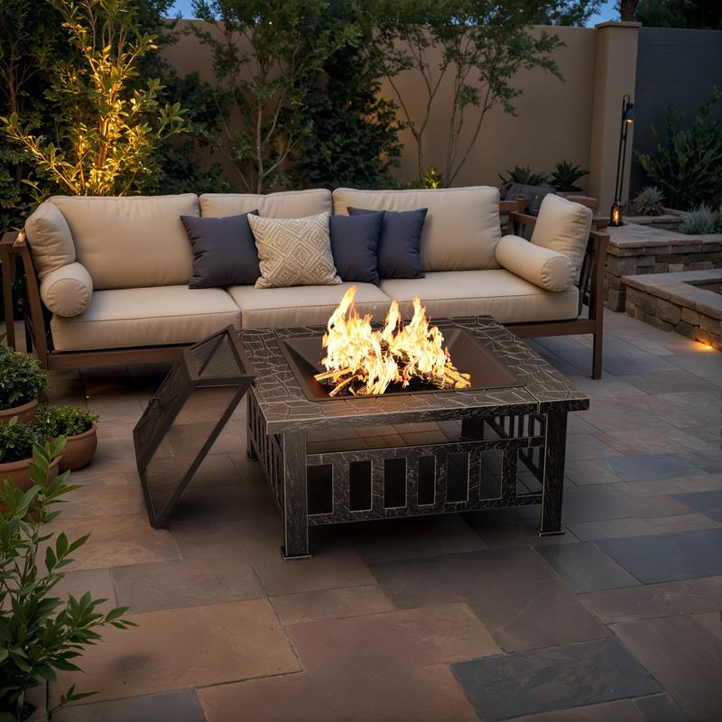 Furmax 32'' Outdoor Square Fire Pit With Lid