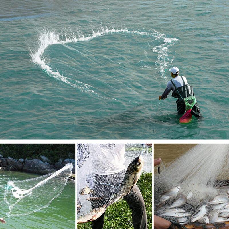 8 10 12 14 16FT Fishing Cast Net Bait Easy Throw Hand Cast Strong Nylon Mesh USA