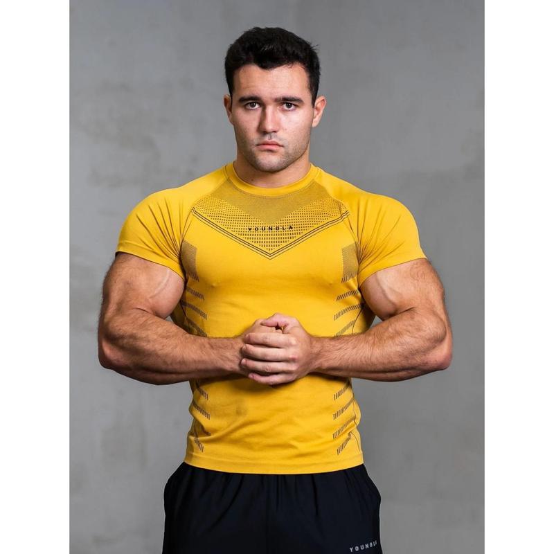 Youngla Men's T-shirt Exercise Workout Quick-Drying Breathable Stretch Workout Clothes Jogger Outdoor Running Basketball Wear