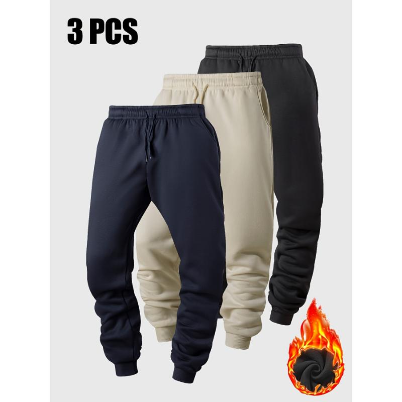 3pcs Men's Fleece-Lined Joggers - Warm, Stretchy Casual Sweatpants for Fall & Winter | Ideal for Gym, Running & Outdoor Activities