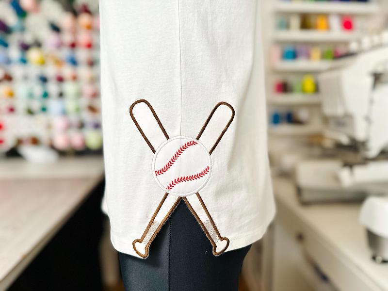 Sports Baseball Bats and Ball Softball Split Seam Side Bow Applique Machine Embroidery Designs Outfit T-Shirt Sweatshirt