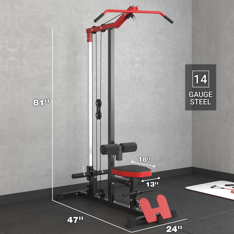 ER KANG LAT Tower, LAT Pull Down and LAT Row Cable Machine with Flip-Up Footplate, High and Low Pulley Station with AB Crunch Harness, Home Gym Back Exercise Weight Machine