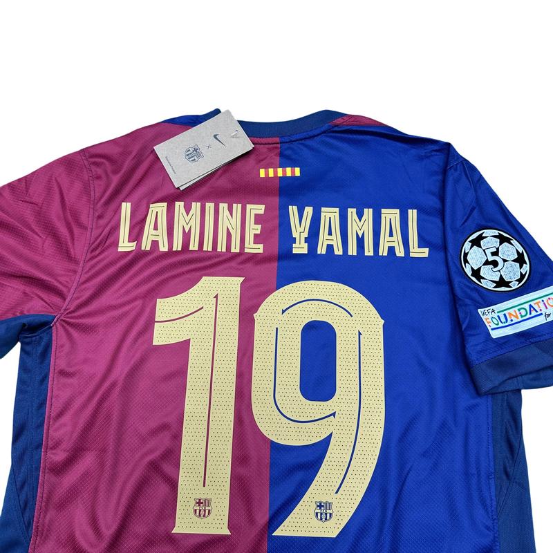 NIKE 2425 FC Barcelona Home Red Blue Short Sleeve Top No.19 Lamine Yamal Retro 125th Anniversary Special Edition Soccer Jerseys Quick Drying