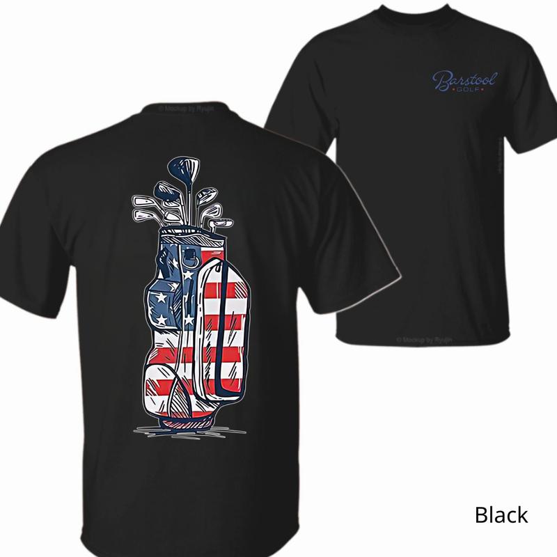 Barstool Golf T-Shirt - Patriotic Golf Bag Design, Perfect for Unisex Wear, Show Off Your American Pride on the Golf Course, Ideal for Casual and Sporting Days.