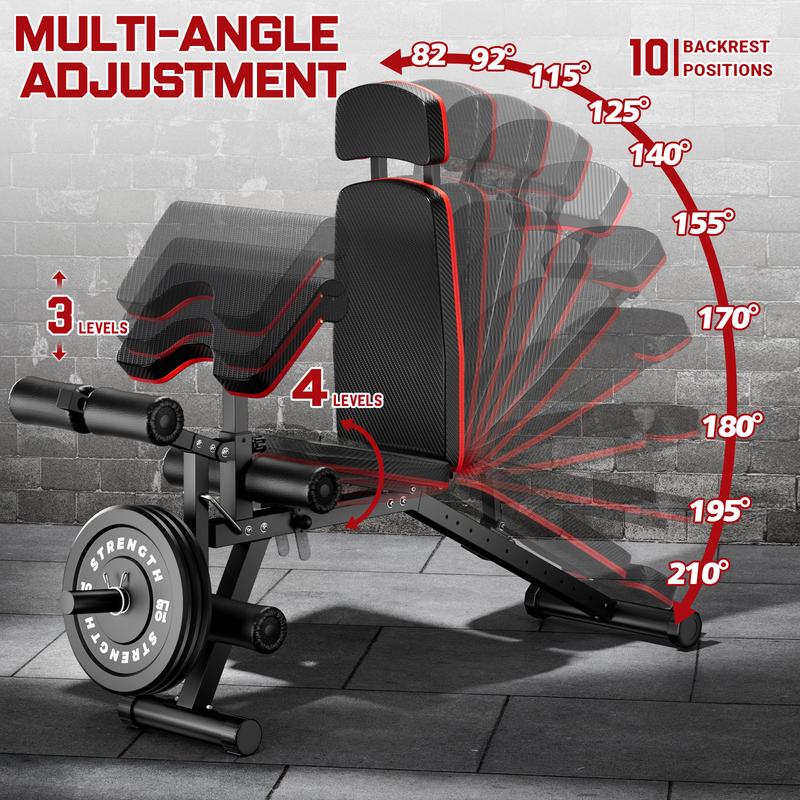 Bearbro 10 Positions Adjustable Weight Bench Workout Bench for Home Gym,Olympic Weight Bench Press for Full Body Workout 900lbs