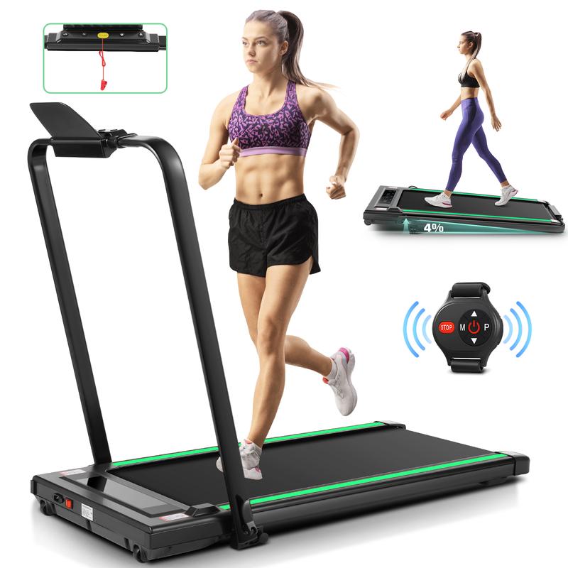 ANCHEER 2 in 1 Under Desk 2s Folding Treadmill , Compact Electric Walking Pad for Home Gym Office with LED Touch Screen Remote Watch