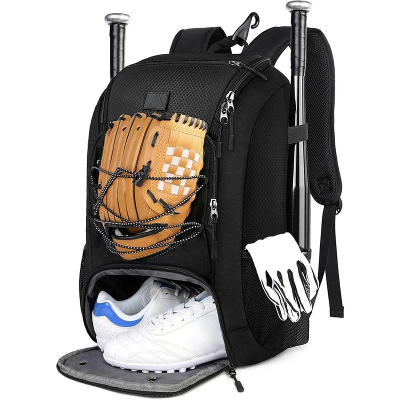 Baseball Backpack, Softball Bat Bag with Shoes Compartment for Youth, Boys and Adult, Lightweight Baseball Bag with Fence Hook Hold TBall Bat, Batting Mitten, , Caps, Teeball Gear