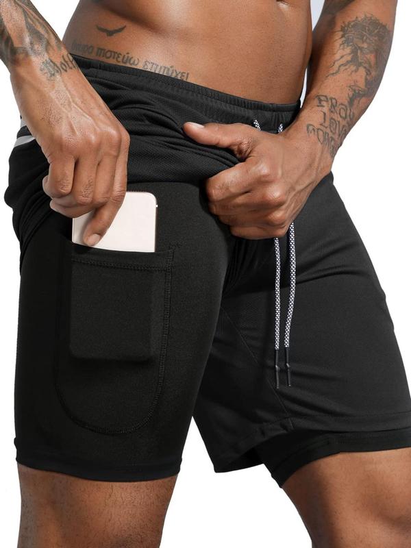 Men's Plain 2 in 1 Drawstring Pocket Sports Shorts, Summer Outfits 2024, Gym Shorts, Gym Clothes, Slim Fit Mesh Breathable Shorts, Sports Bottoms, Comfort Shorts for Men, Basketball Shorts