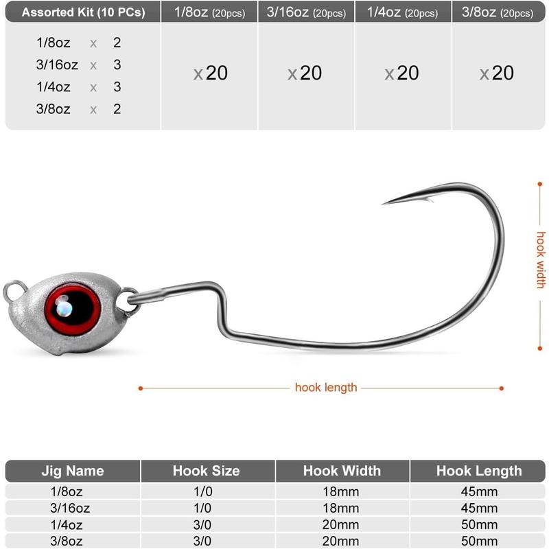 Fish Eye Swimbait Jig Heads, 10 20 Pack Weighted Hooks for Texas Rig or Ned Rig Fishing 1 8 3 16 1 4 3 8 oz