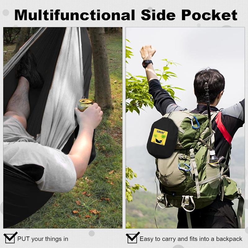 SZHLUXO Camping Hammock Double & Single Portable Hammocks with 2 Tree Straps, Great for Hiking,Backpacking,Hunting,Outdoor,Beach,Camping,Black   Grey