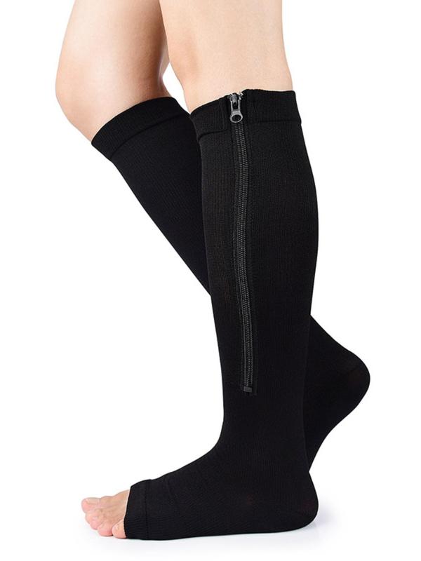 Sporty Women's 1 Pair Zipper Open Toe Over The Calf Compression Socks, Athletic Running Socks, Compression Socks for Women