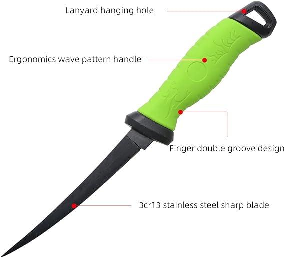 Outdoors Fillet Knife Professional Fishing Knives Non-Stick Coating Stainless Steel Blade Boning Knife with Sheath(7