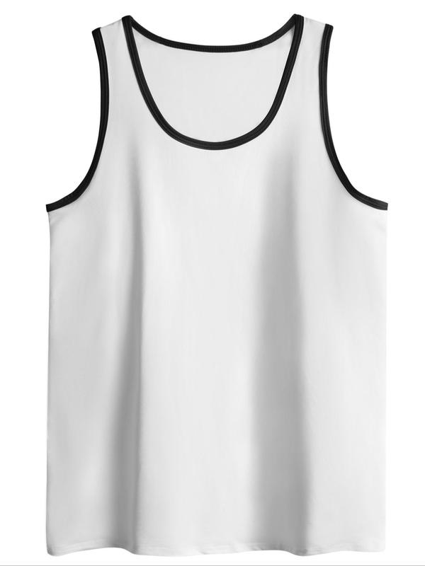 Men's Regular Fit Contrast Binding Round Neck Sports Tank Top, Running Vest, Casual Breathable Sweat-absorbing Crew Neck Sleeveless Top for Gym Workout Running, Summer Sportswear for Men