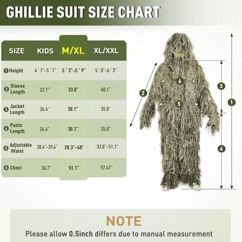 6 in 1 Ghillie Suit, 3D Camouflage Hunting Apparel Including, Pants, Hood, Carry Bag and Camo Tapes