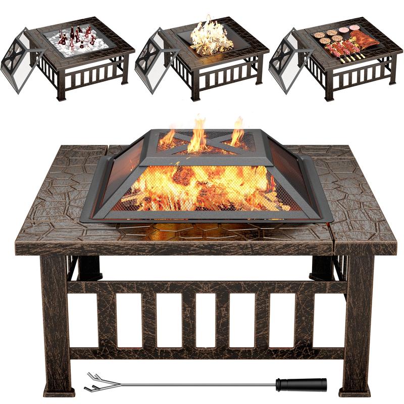 Furmax 32'' Outdoor Square Fire Pit With Lid