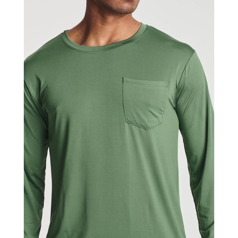 Real Essentials 4 Pack: Men's Dry-Fit Active Athletic Long Sleeve Pocket Crew T-Shirt Outdoors UPF 50 S-5XLT