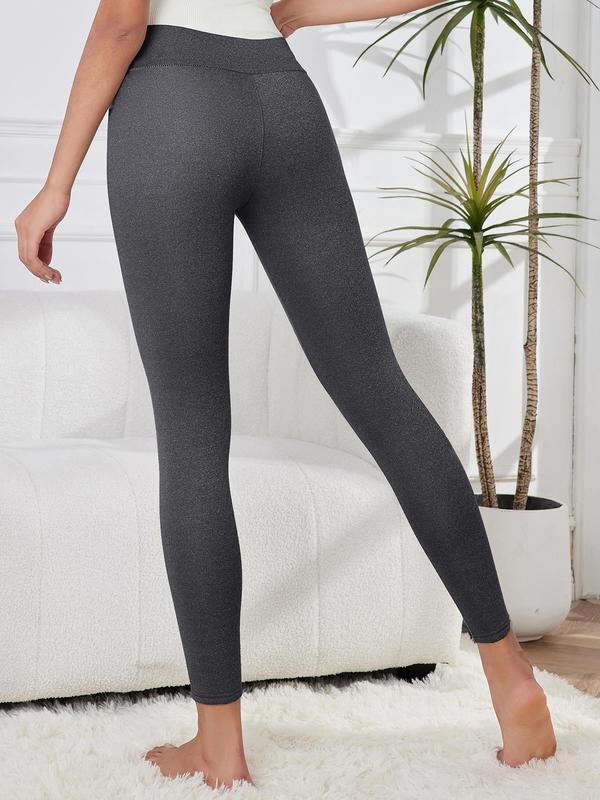 Women's Solid High Waist Thermal Lined Sports Leggings, Casual Comfy Warm Skinny Pants for Yoga Gym Workout Running, Ladies Sportswear for Fall & Winter