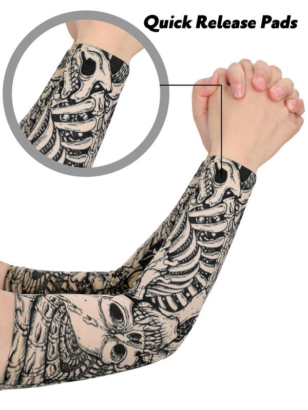 10 Pairs Men's Cooling Arm Sleeves Long Fingerless Arm Cover Anti Slip UV Protection Sports Temporary Tattoo Arm Sleeves