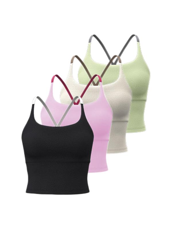 Sporty Women's Plain Criss Cross Back Sports Bra, Breathable Comfortable Sports Crop Cami Top, Ladies Sportswear for Indoor Outdoor Wear