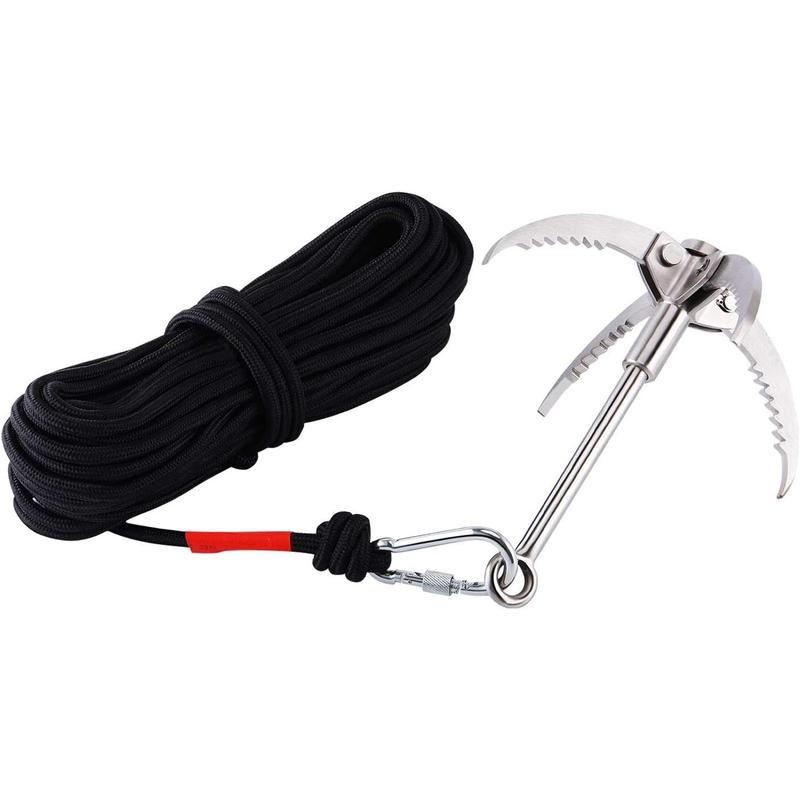 Grappling Hook Stainless Steel Claw Carabiner for Grabbing & Retrieval for Outdoor Activity and Salvage Underwater