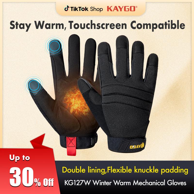 KAYGO KG127W Winter Mechanic Gloves -Thermal Insulated, Double-Lined, Heavy Duty, Waterproof, Windproof, Touchscreen. Enhanced Dexterity. Unisex.