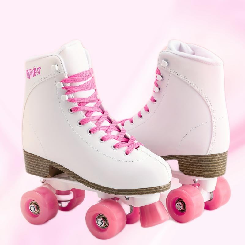 Strong kid Women's And Girl's Classic Roller Skates With Double-Row Four Light Up Wheelsrt Pattern, High-top PU Leather Rollerskate Design For Indoor Or Outdoor Skates