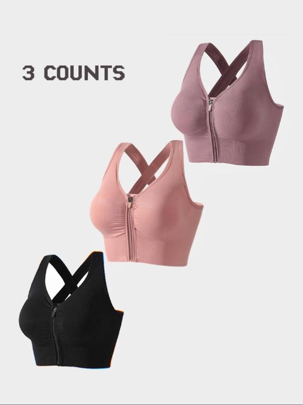 Women's Basic Criss Cross Zipper Front Sports Bra, Solid Color Quick Drying Sports Bra for Workout Fitness Exercises Yoga, Pickleball Clothes, Tennis Outfits, Clothes Women, Workout Sets Women