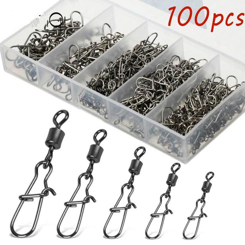 Stainless Steel Fishing Swivel, 100pcs box Fishing Connector, Fishing Accessories for Outdoor Fishing, Fishing Gear Kit