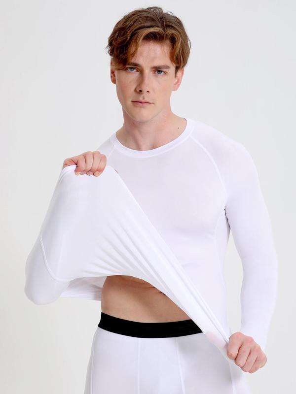 Men's Round Neck Long Sleeve Sports Tee, Sporty Quick Drying Breathable Fitness T-shirt, Men's Sportswear Clothing for Gym Indoor Outdoor Wear