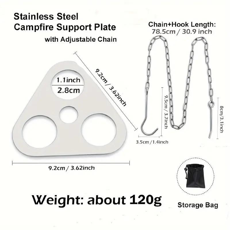 Outdoor Camping Tripod Board (1 Set), 304 Stainless Steel Campfire Support Plate with Adjustable Chain & Storage Bag for Hanging Cookware, Portable Camping Tripod