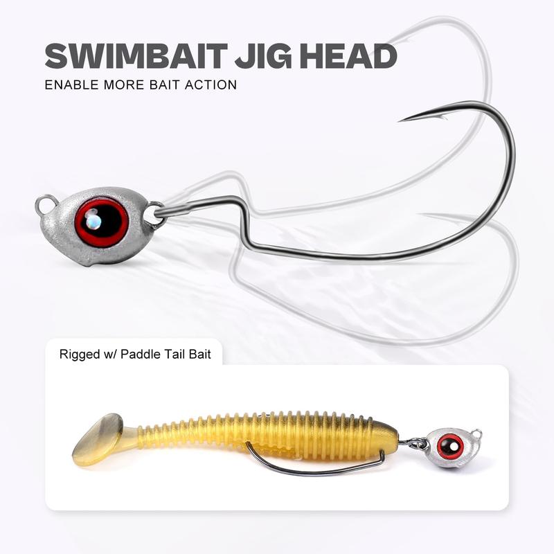 Fish Eye Swimbait Jig Heads, 10 20 Pack Weighted Hooks for Texas Rig or Ned Rig Fishing 1 8 3 16 1 4 3 8 oz