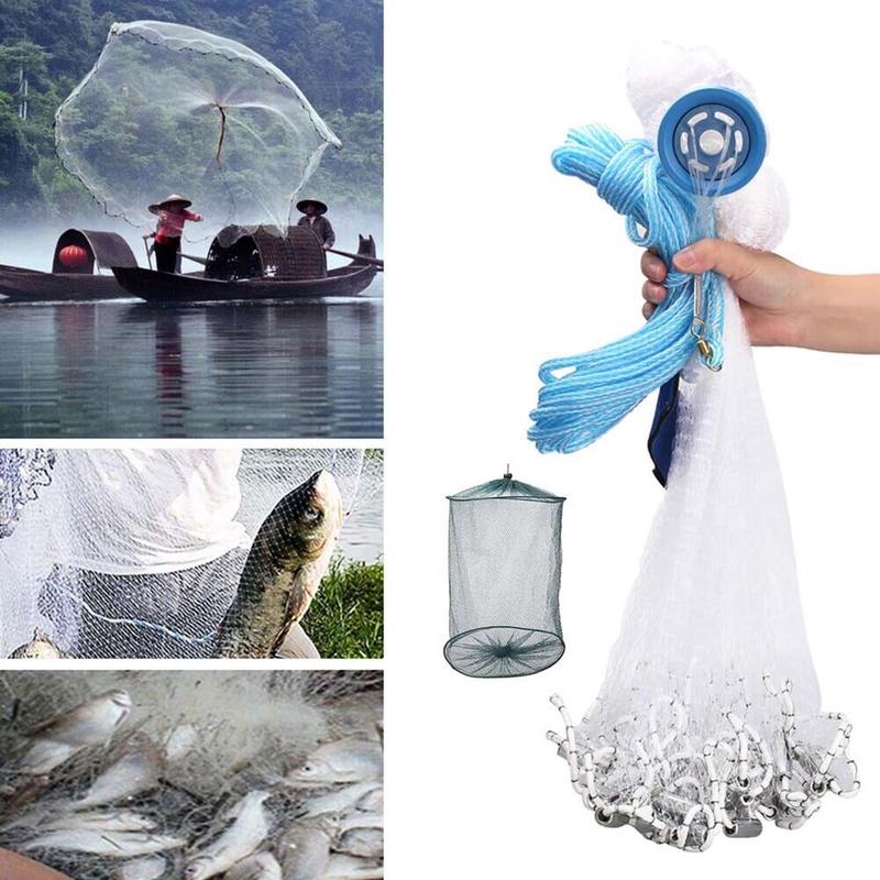 8 10 12 14 16FT Fishing Cast Net Bait Easy Throw Hand Cast Strong Nylon Mesh USA