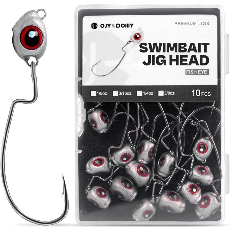 Fish Eye Swimbait Jig Heads, 10 20 Pack Weighted Hooks for Texas Rig or Ned Rig Fishing 1 8 3 16 1 4 3 8 oz