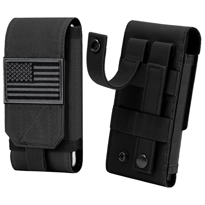 Tactical Molle Phone Cover Case, Heavy Duty Loop Belt Holster Pouch with Flag Patch for iPhone 16 Pro Max 16 Plus 16 Pro 16 15 Pro Max 14 Pro Max 13 Pro Max 12 Pro Max, for Galaxy S24 Ultra