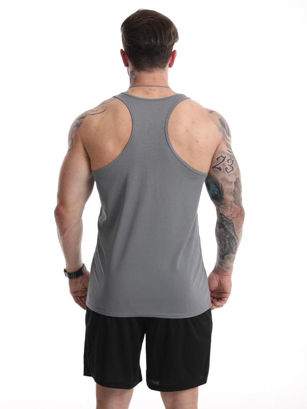 Men's Regular Fit Solid Scoop Neck Sports Tank Top, Quick Drying Comfortable Sports Top for Gym Workout Running, Casual Men's Sportswear for Summer, Gym Clothing Men