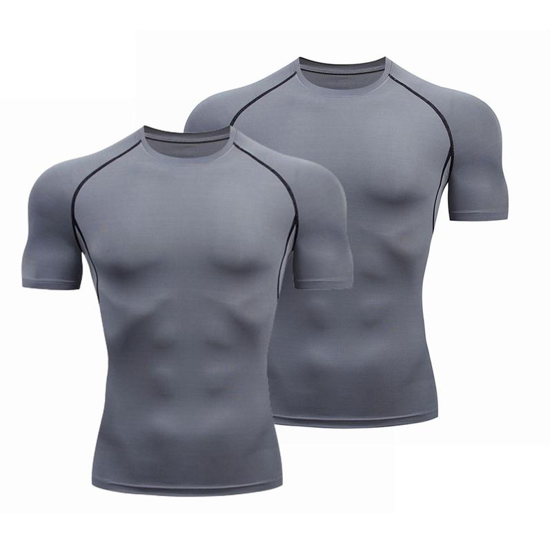 2 Pack Mens Running Compression Shirts Athletic Short Sleeve Summer Tops Sport Gym Outdoor T-shirt