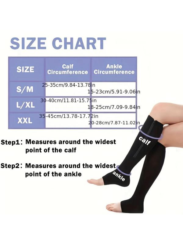 Sporty Women's 1 Pair Zipper Open Toe Over The Calf Compression Socks, Athletic Running Socks, Compression Socks for Women