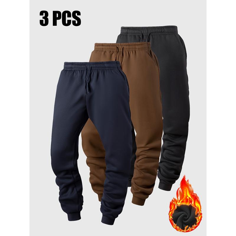 3pcs Men's Fleece-Lined Joggers - Warm, Stretchy Casual Sweatpants for Fall & Winter | Ideal for Gym, Running & Outdoor Activities