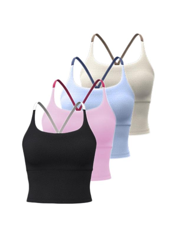 Sporty Women's Plain Criss Cross Back Sports Bra, Breathable Comfortable Sports Crop Cami Top, Ladies Sportswear for Indoor Outdoor Wear