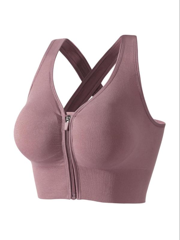 Women's Basic Criss Cross Zipper Front Sports Bra, Solid Color Quick Drying Sports Bra for Workout Fitness Exercises Yoga, Pickleball Clothes, Tennis Outfits, Clothes Women, Workout Sets Women