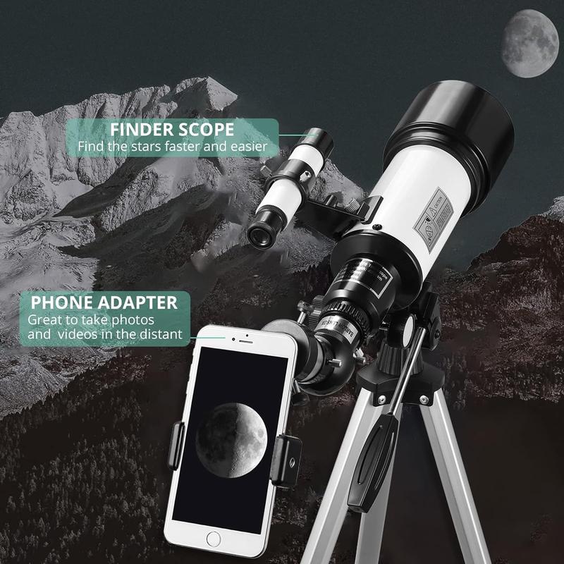 VINTEAM Phone Telescope for Beginners, 70mm Aperture 400mm Astronomical Refractor Telescope with Fully Multi-Coated Optics, Portable Tripod Phone Adapter to Observe Moon and Landscape Mother's Day Gift