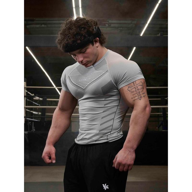 Youngla Men's T-shirt Exercise Workout Quick-Drying Breathable Stretch Workout Clothes Jogger Outdoor Running Basketball Wear