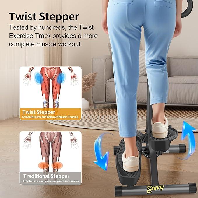 Twist Stepper with Resistance Bands, Stepper Machine with 300LBS Weight Capacity, Mini Stepper for Full Body Workout, Adjustable Step Height, Smooth and Quiet, Stepper for Exercise at Home