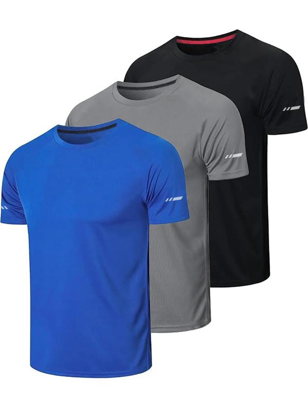 Men's Solid Color Round Neck Sports Tee, Quick Drying Breathable Short Sleeve T-shirt, Men's T-shirts, Casual Sporty Top for Gym Exercise & Running