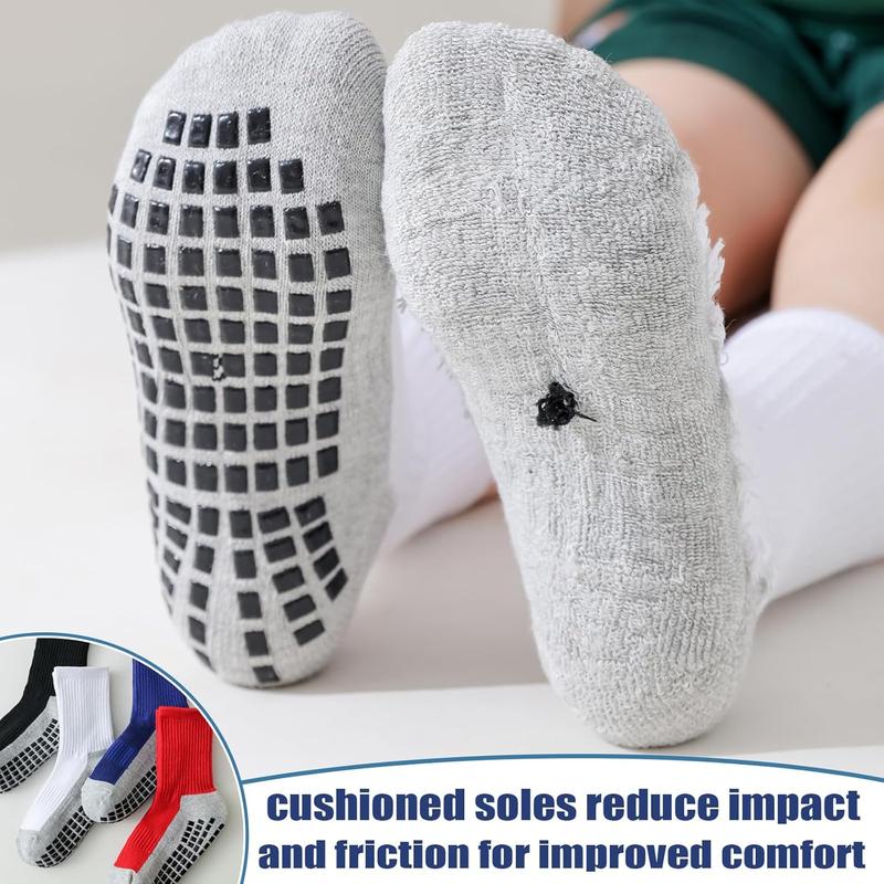 Grip Soccer Socks Cushioned Football Socks Non Slip Crew Socks Cotton Athletic Socks for Youth Boys Girls