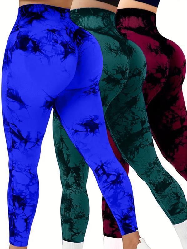 3Pcs Women Tie Dye High Waisted leggings, Scrunch Rear Lifting, Tummy Control Athletic Pants workout yoga, squat proof, compression tights full length